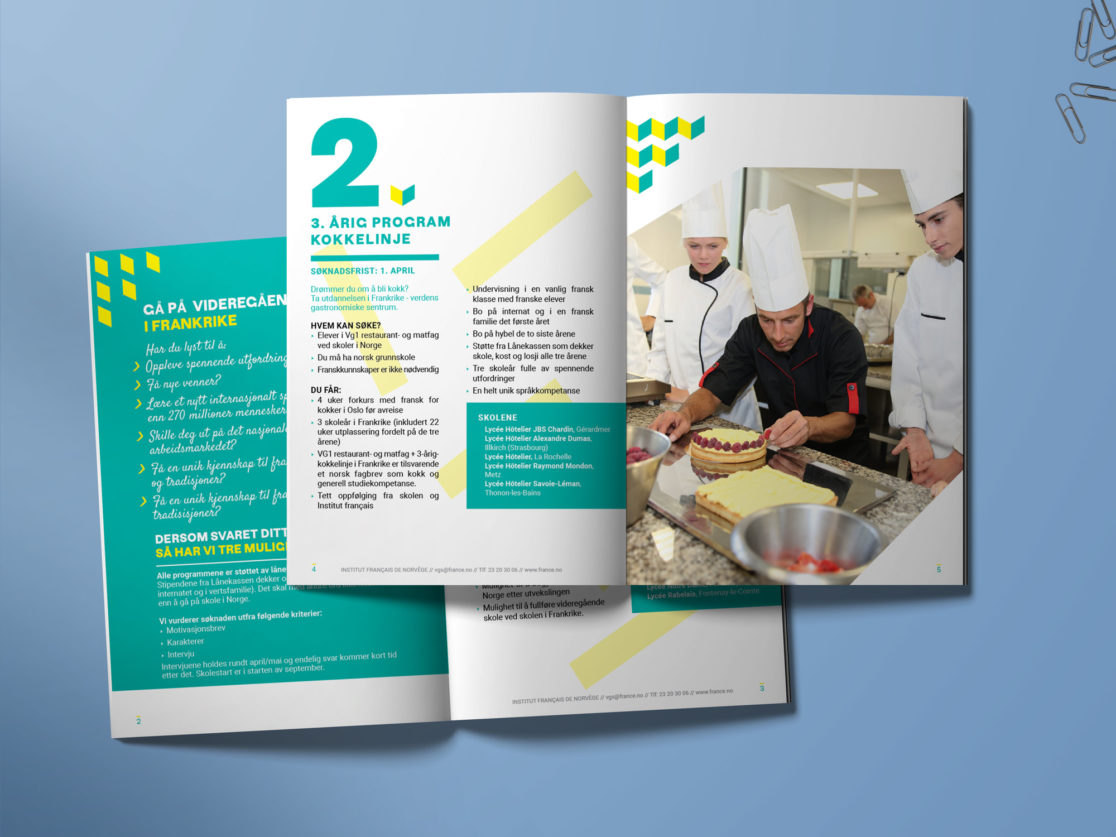 brochure, institut francais, institut francais d'oslo, norvège, support de communication, échanges linguistique, étudiants