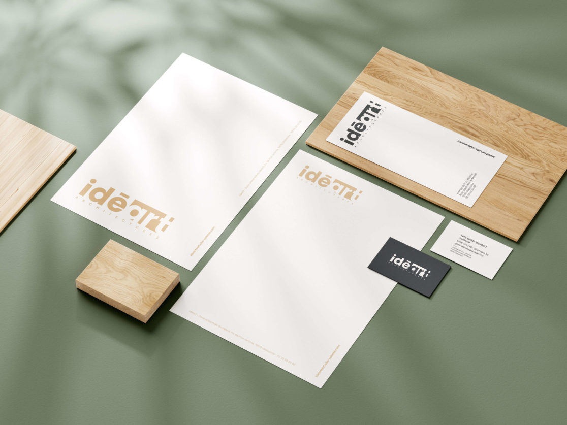 papeterie architecte ideart à lillebonne, refonte du logo ideart, logo architecte, normandie, graphiste rouen
