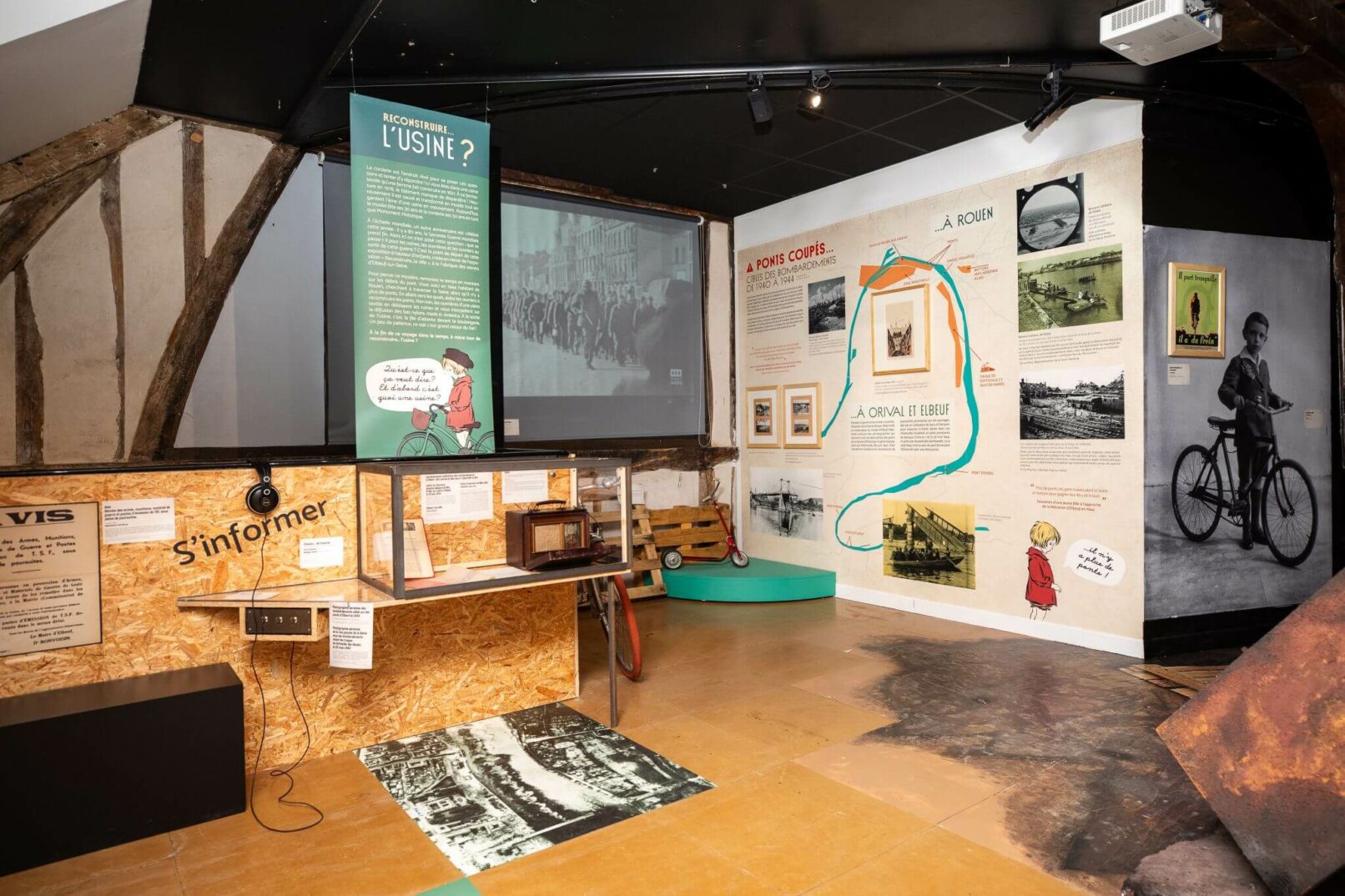 exposition, rouen, corderie Vallois, musée, musée industriel de la corderie Vallois, reconstruire l'usine, graphisme exposition, scenographie, conception cimaise exposition, conception graphique cimaises, graphisme papier peint, illustrations exposition, graphisme exposition, graphiste rouen, vanora graphiste