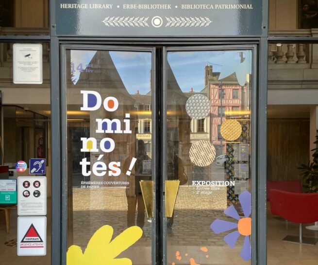 exposition culturelle, rouen, graphisme, affiche, communication, identité visuelle, graphisme culturel, patrimoine, dominotés, papier dominoté, vanora graphiste, Rouen, decaux, supports communication, signalétique, bibliothèque, Bibliothèque Villon